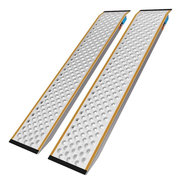 2-Piece 48 in. x 8 in. Sturdy Anti-Slip Aluminum Shed Loading Ramp with Punch Plate Surface for Riding Mower