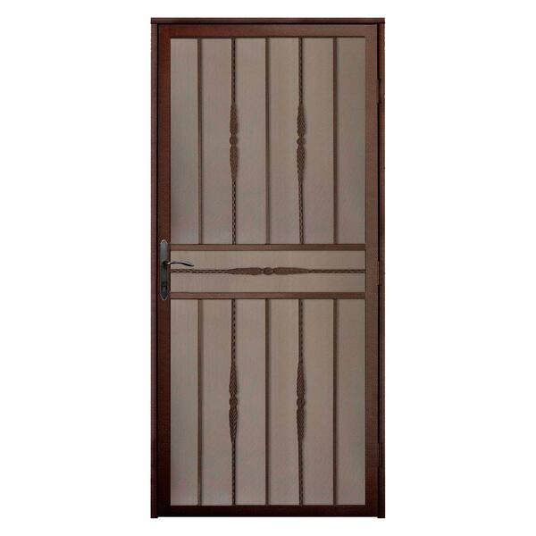 Unique Home Designs 36 in. x 80 in. Cottage Rose Copper Recessed Mount Steel Security Door with Perforated Metal Screen and Bronze Hardware
