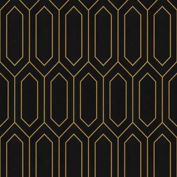 Black and Gold Geometric Contact Paper Removable Peel and Stick Wallpaper Roll Set of 5