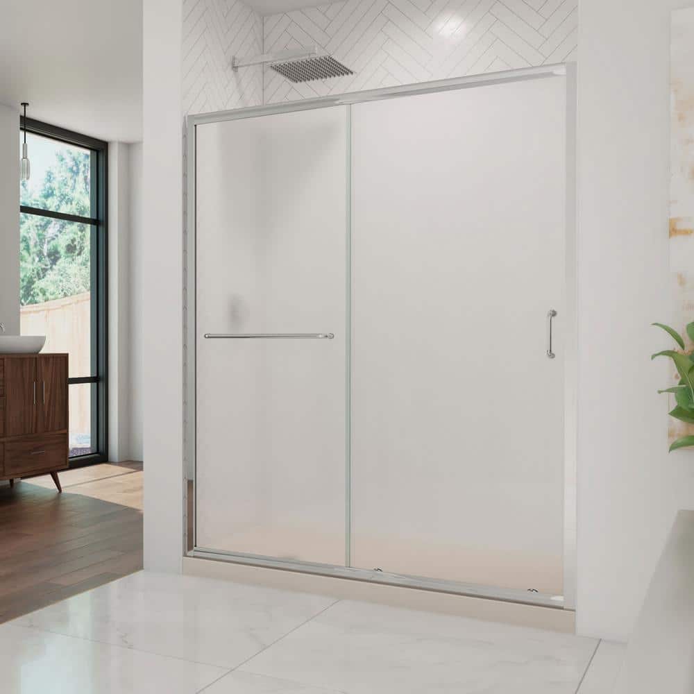 Infinity-Z 60" x 30" Frosted Glass Sliding Shower Kit with Brushed Nickel Hardware