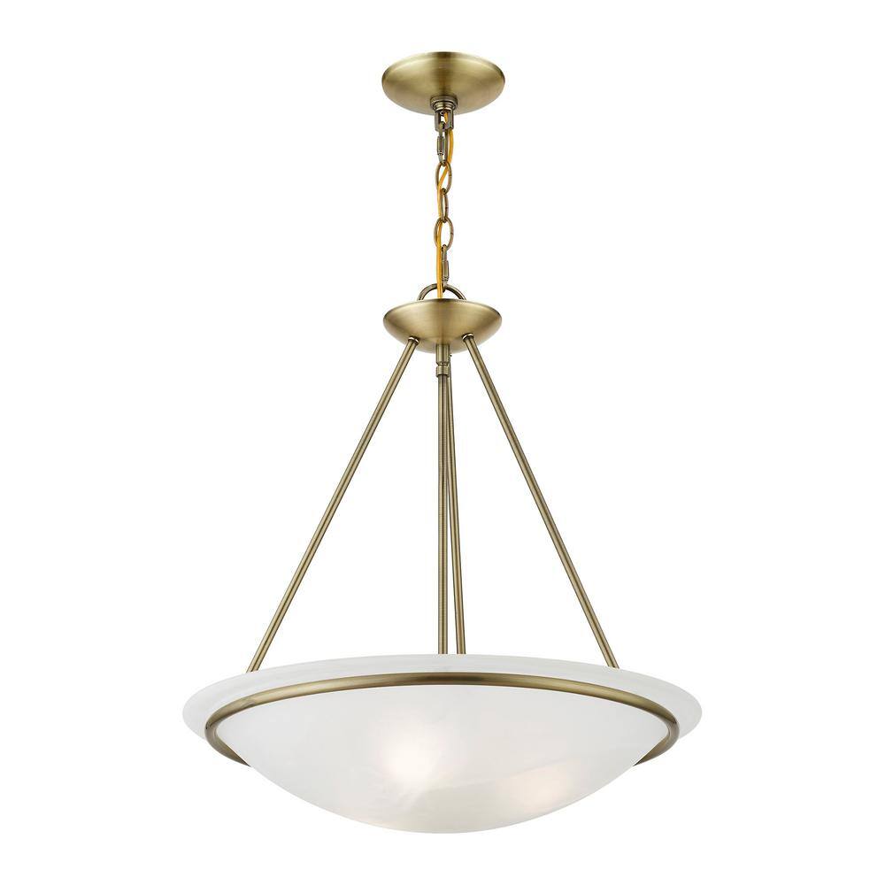Antique Brass 3-Light Pendant with White Alabaster Glass Shade