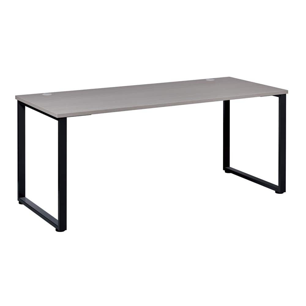 Gray Elm and Black Metal Desk with Drawer, 71"
