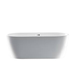 59 in. Acrylic Flatbottom Freestanding Contemporary Soaking Bathtub in White, Overflow and Drain Included