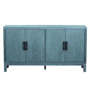 60 in. W x 16 in. D x 33 in. H Navy Blue Freestanding Linen Cabinet with 4-Doors and 1 Shelf for Bathroom