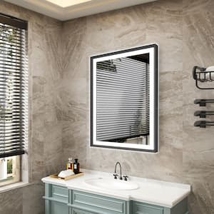 28 in. W x 36 in. H Rectangular Framed Backlit Front Light Slope LED Bathroom Vanity Mirror in Black,Easy Installation