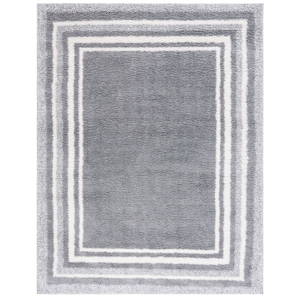 SAFAVIEH Border and Stripe Shag 8 ft. x 10 ft. Gray/Ivory Concentric Border Area Rug