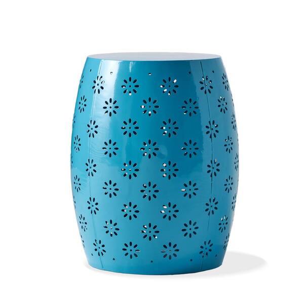 Noble House Soleil Blue Cylinder Metal Outdoor Patio Side Table
