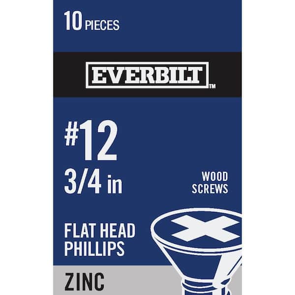 #12 x 3/4 in. Zinc Plated Phillips Flat Head Wood Screw (10-Pack)