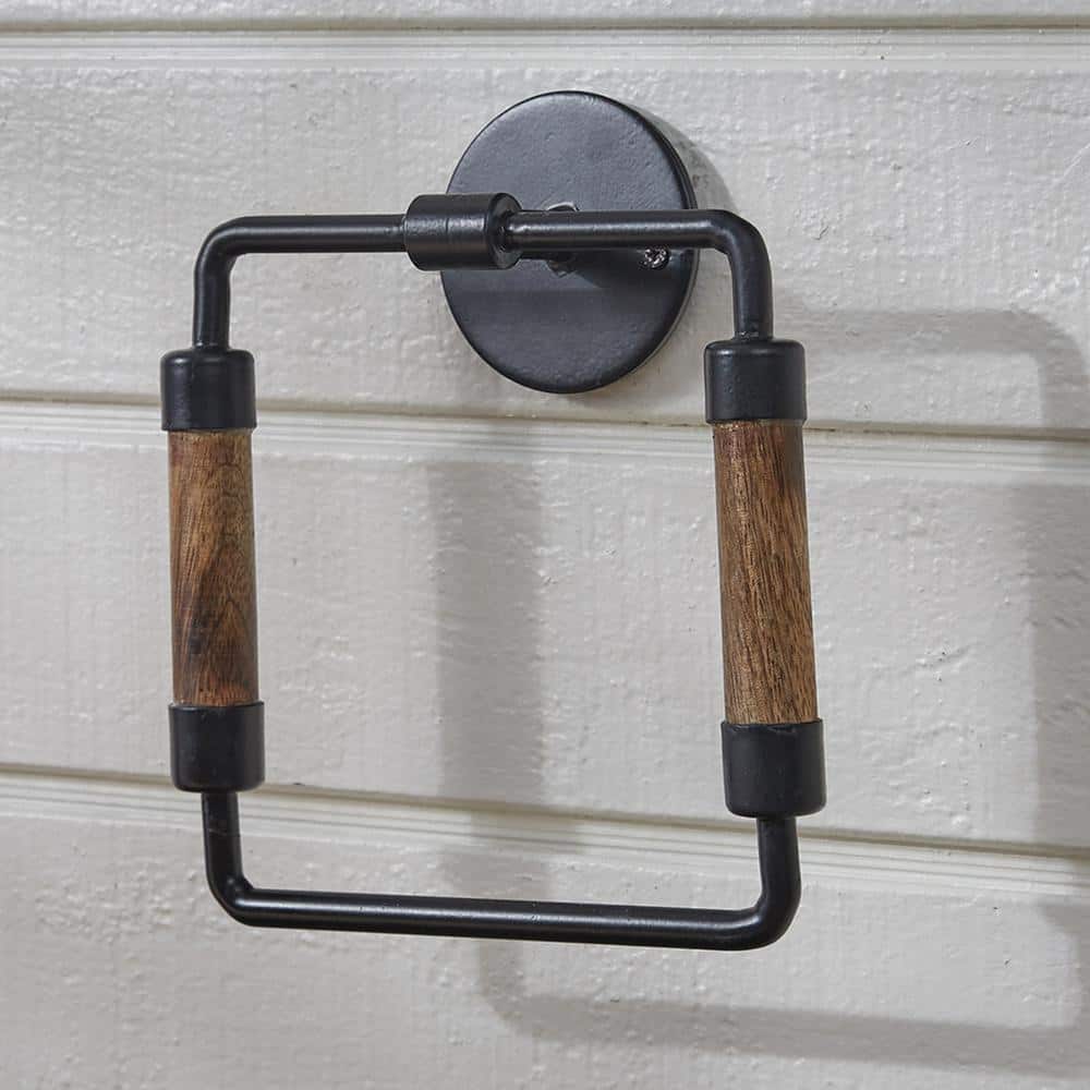 Rustic Black and Wood Wall Mounted Towel Ring