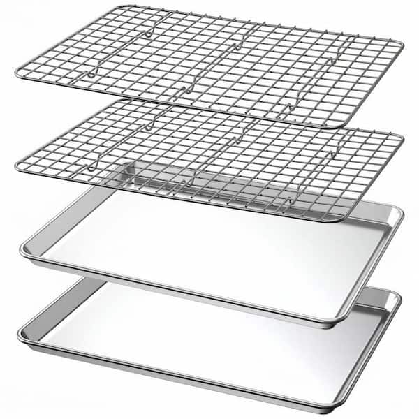 Natural Aluminum Collection 4-Pieces Set 13.6 in. Pizza Baking Sheet with Stainless Steel Rack Non Toxic Recycled