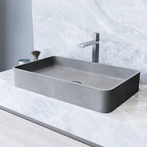 Concreto Stone Rectangular Bathroom Sink With Vessel Faucet in Brushed Nickel