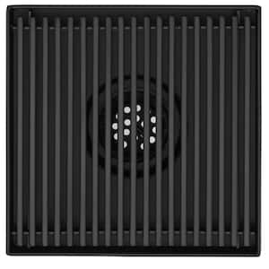 6 in. Square Stainless Steel Shower Drain with Bar Pattern, Matte Black