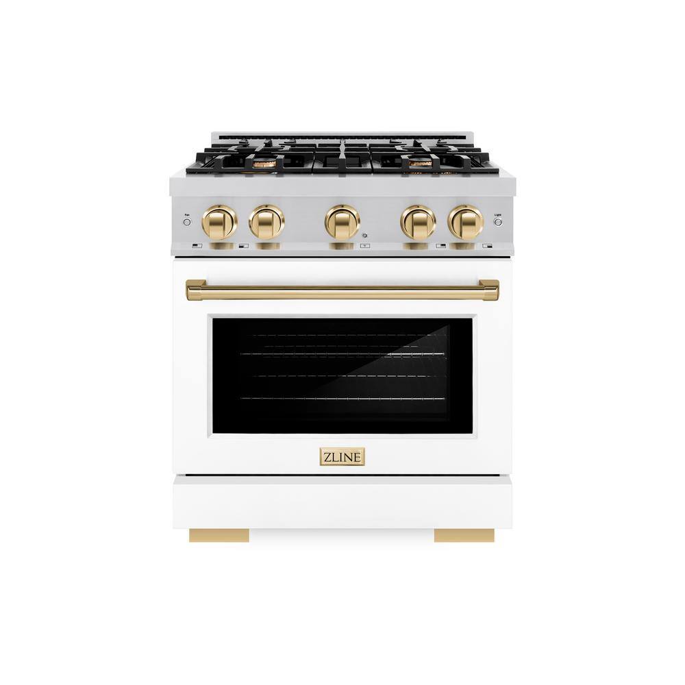 Select 30 in. 4-Burner Dual Fuel Range with Convection Oven in Stainless Steel, Matte White, and Polished Gold price history on PriceWatchPro