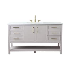 Arlo 60 in. W x 22 in. D x 34 in. H Bath Vanity in Taupe with Engineered Stone Top in Ariston White with White Sink