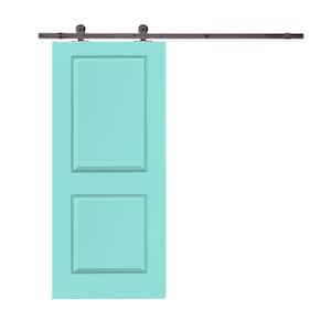 36 in. x 80 in. Mint Green Stained Composite MDF 2-Panel Interior Sliding Barn Door with Hardware Kit