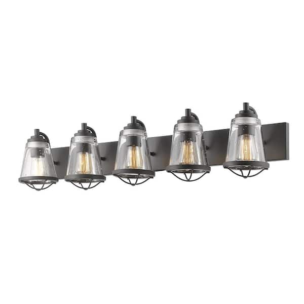 Unbranded Mariner 40 in. 5-Light Bronze Vanity Light with Glass Shade