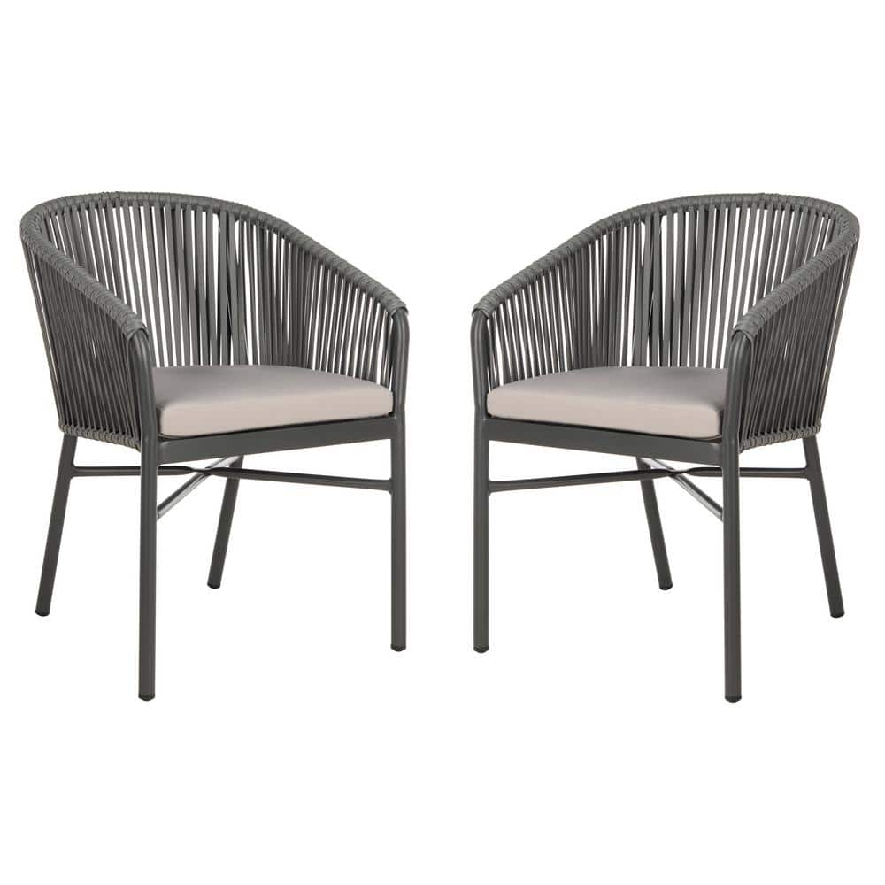 Matteo Gray Rope Arm Dining Chairs with Cushions, Set of 2