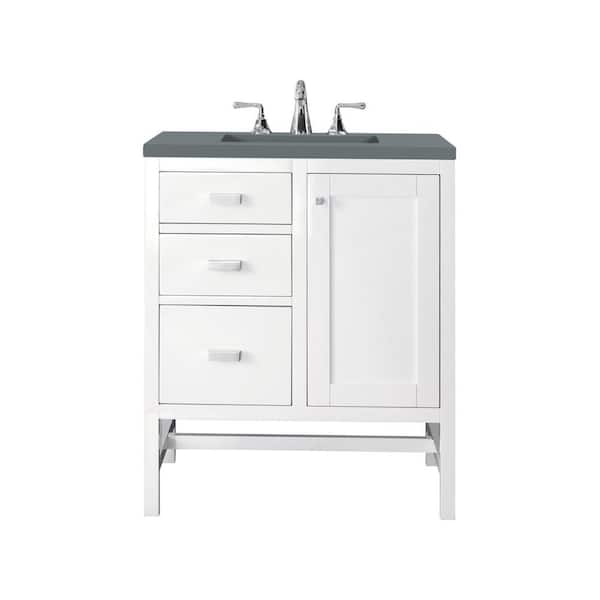 James Martin Vanities Addison 30 in. W x 23.5 in. D x 35.5 in. H Bathroom Vanity in Glossy White with Cala Blue Quartz Top
