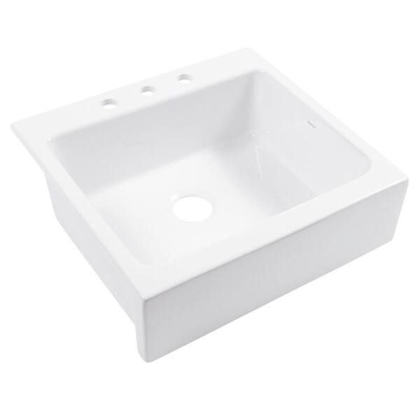 Parker 26 in. 3-Hole Quick-Fit Farmhouse/Apron-Front Drop-In Single Bowl Crisp White Fireclay Kitchen Sink and Drain