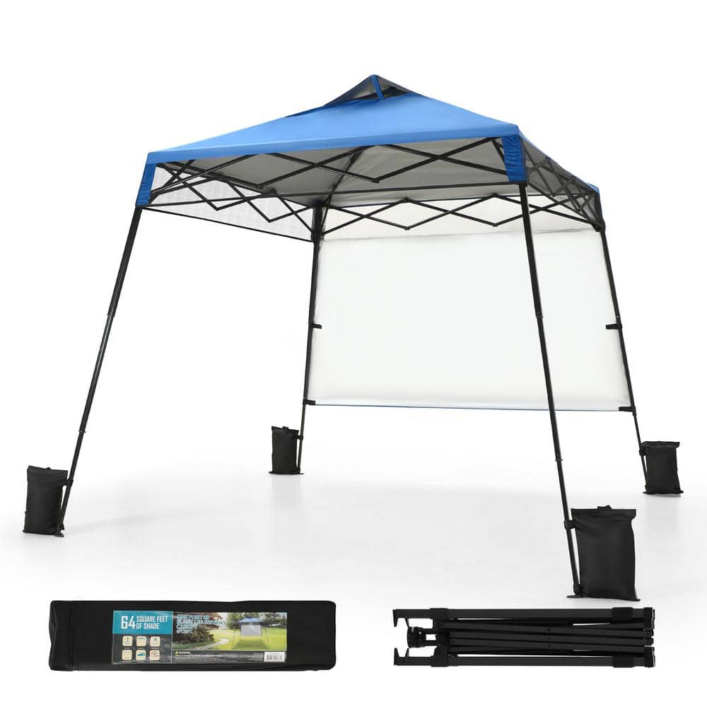 PHI VILLA 8 ft. x 8 ft. Blue Slant Leg Pop-Up Canopy Tent
