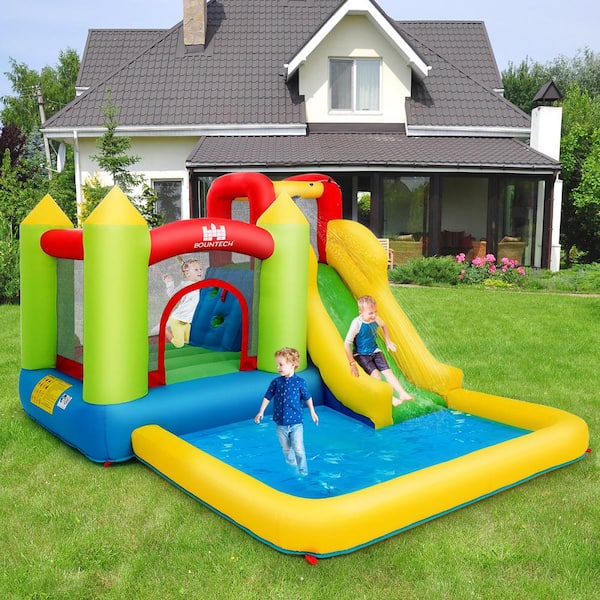 Inflatable Bounce House Water Slide Jump Bouncer with Climbing Wall and Splash Pool