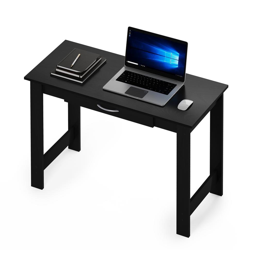 Sleek Black Composite Wood Writing Desk with Drawer
