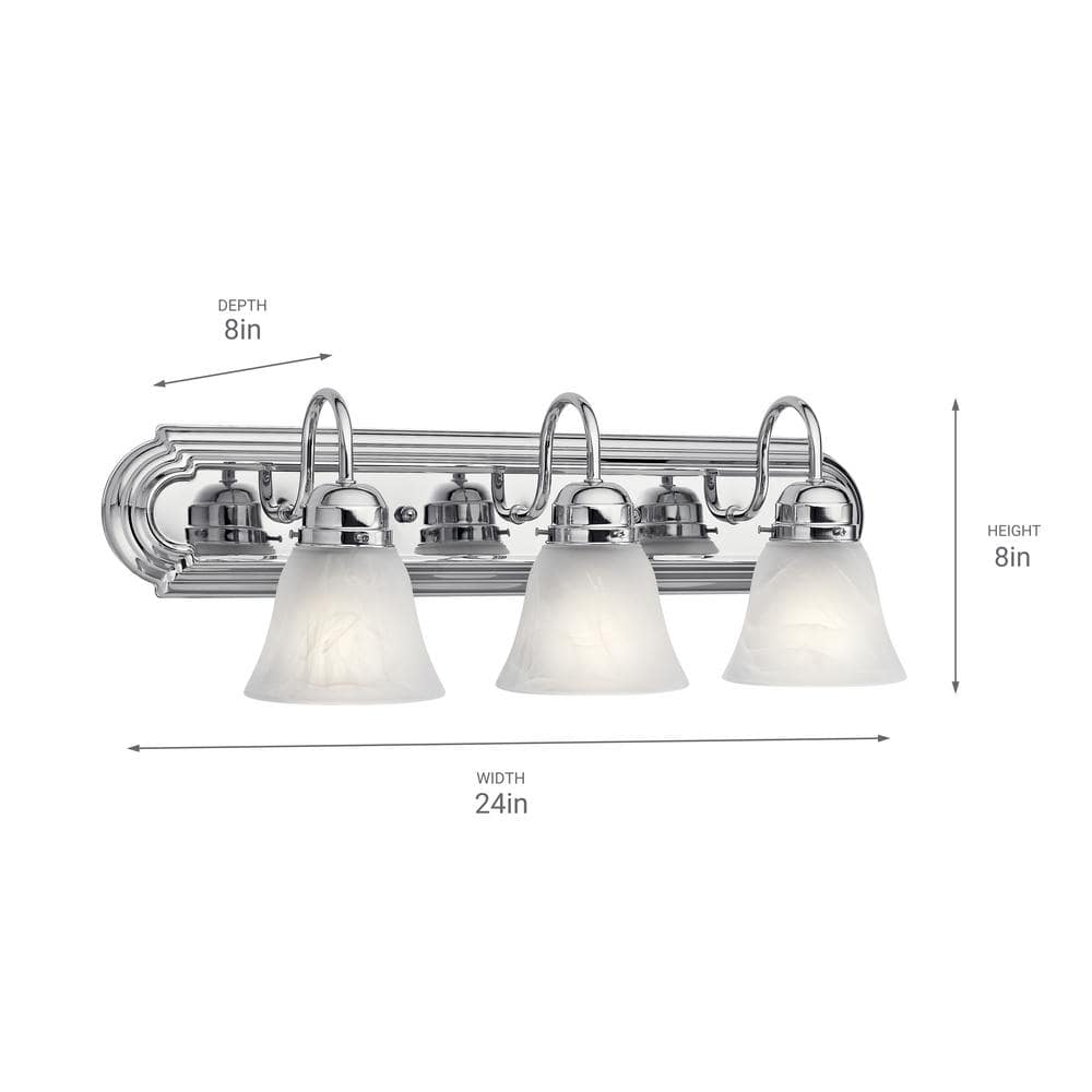 Classic 24" Chrome Vanity Light with Satin Etched Glass