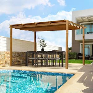 10 ft. x 13 ft. Wood-Looking Aluminum Frame Retractable Pergola with Weather-Resistant Canopy