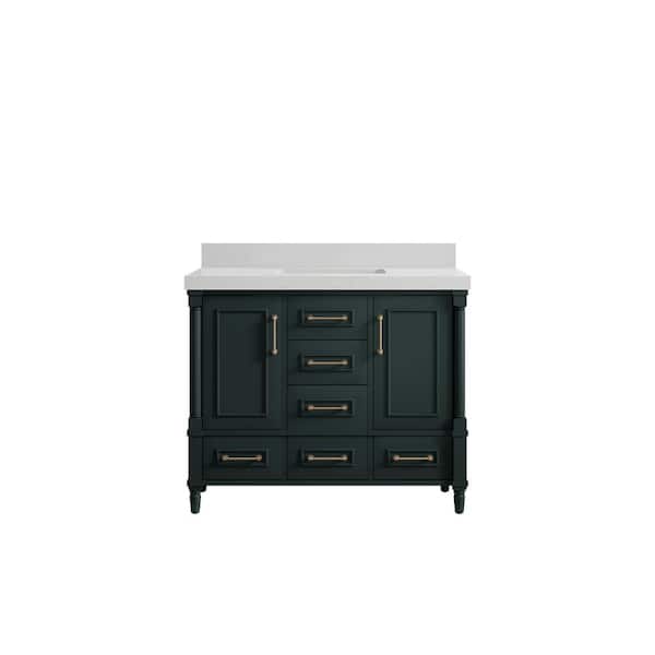 Willow Collections Hudson 42 in. W x 22 in. D x 36 in. H Bath Vanity in Dark Green with 2 in Carrara Quartz Top