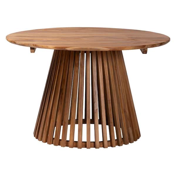 Caribic Natural Brown Wood Pedestal Dining Table Seats 4
