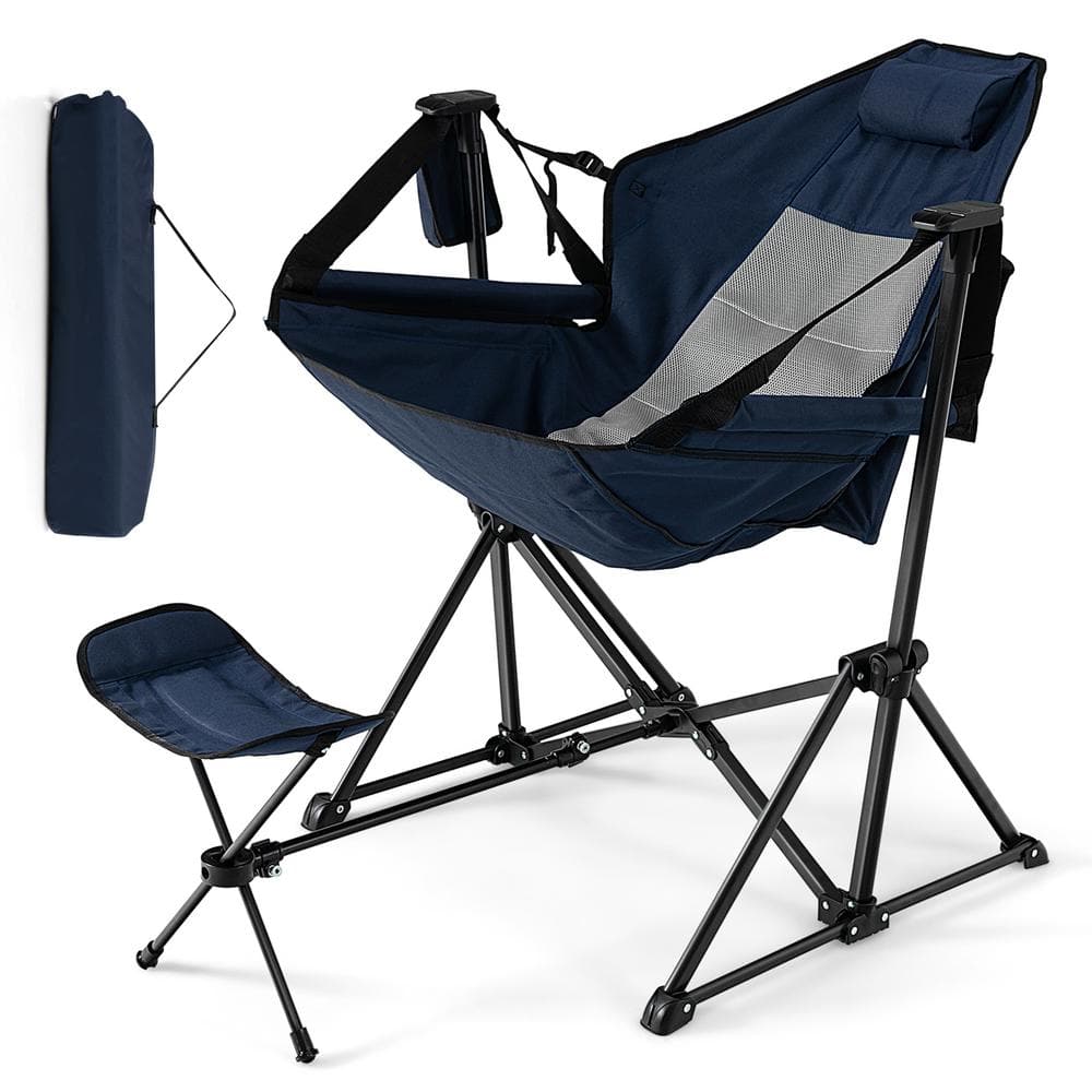 HONEY JOY Navy Camping Chair with Removable Footrest Folding Lounge Chair  with Adjustable Backrest Pillow Cup Holder TOPB006543 - The Home Depot