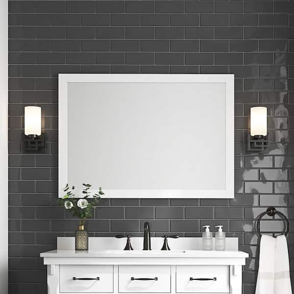 Home Decorators Collection Bellington 40 in. W x 28 in. H Rectangular Framed Wall Mount Bathroom Vanity Mirror in White
