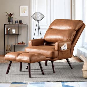 Magic Light Brown Suede Fabric Recliner Accent Chair and Ottoman Set with Side Bags
