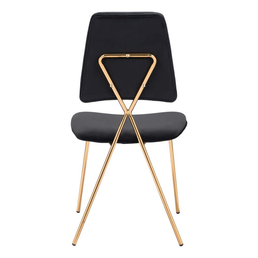 Chloe Low Cross Back Black Velvet Side Chair with Gold Frame