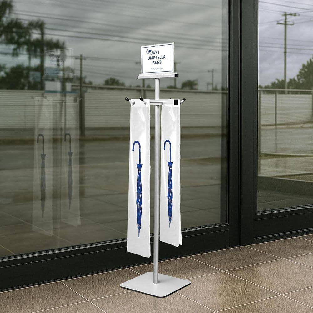 Wet Umbrella Stand Silver Metal with 210 Long Plastic Bags Dual