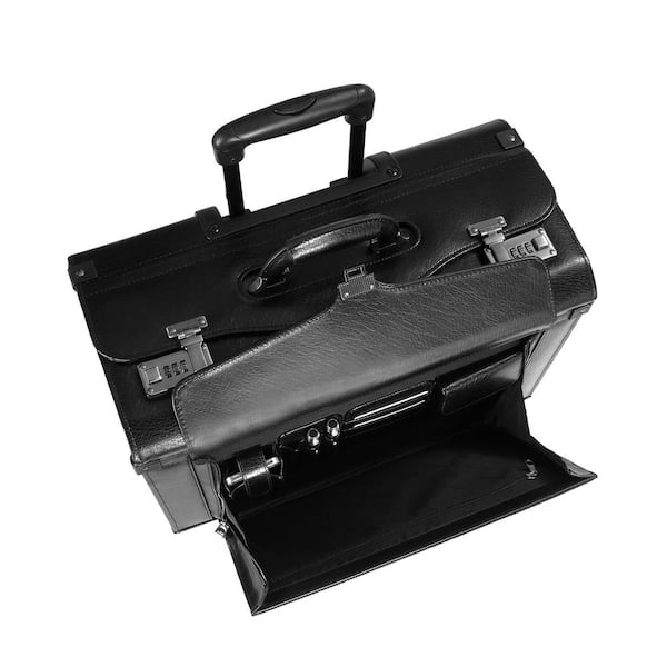 MANCINI Business Collection Black Leather Wheeled Catalog Case