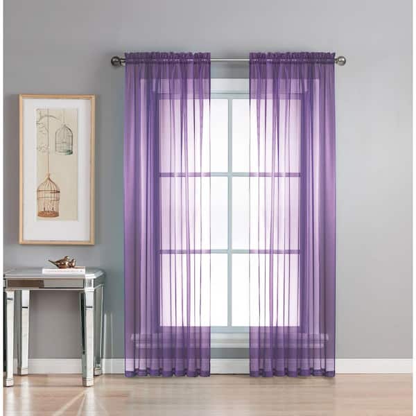 Window Elements Purple Extra Wide Rod Pocket Sheer Curtain - 56 in. W x 90 in. L