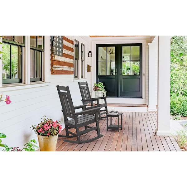 Grant Dark Gray Poly All Weather Resistant Plastic Adirondack Porch Rocker Indoor Outdoor Rocking Chair