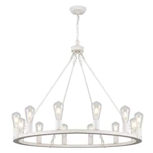 Loughlam 12 Light White Farmhouse Candle Style Wagon Wheel Chandelier for Living Room Kitchen Island Dining Room Foyer