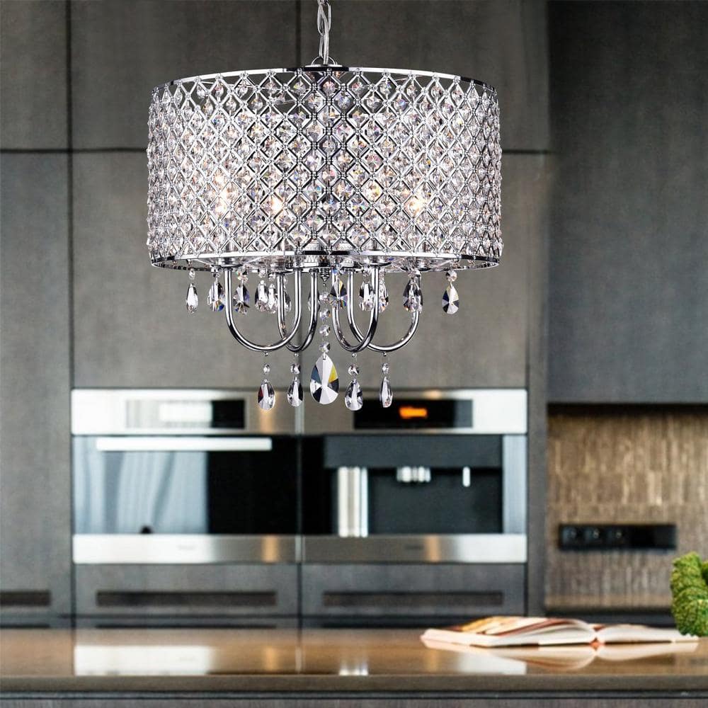 Elegant Chrome Cage Crystal Chandelier 17"x9"x10"