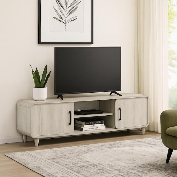 Meni White and Black TV Stand Media Entertainment Center Stand Fits TV up to 75 in. with 2 Doors and 2 Shelves