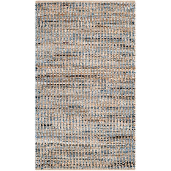 SAFAVIEH Cape Cod Natural/Blue Doormat 2 ft. x 3 ft. Striped Distressed Area Rug