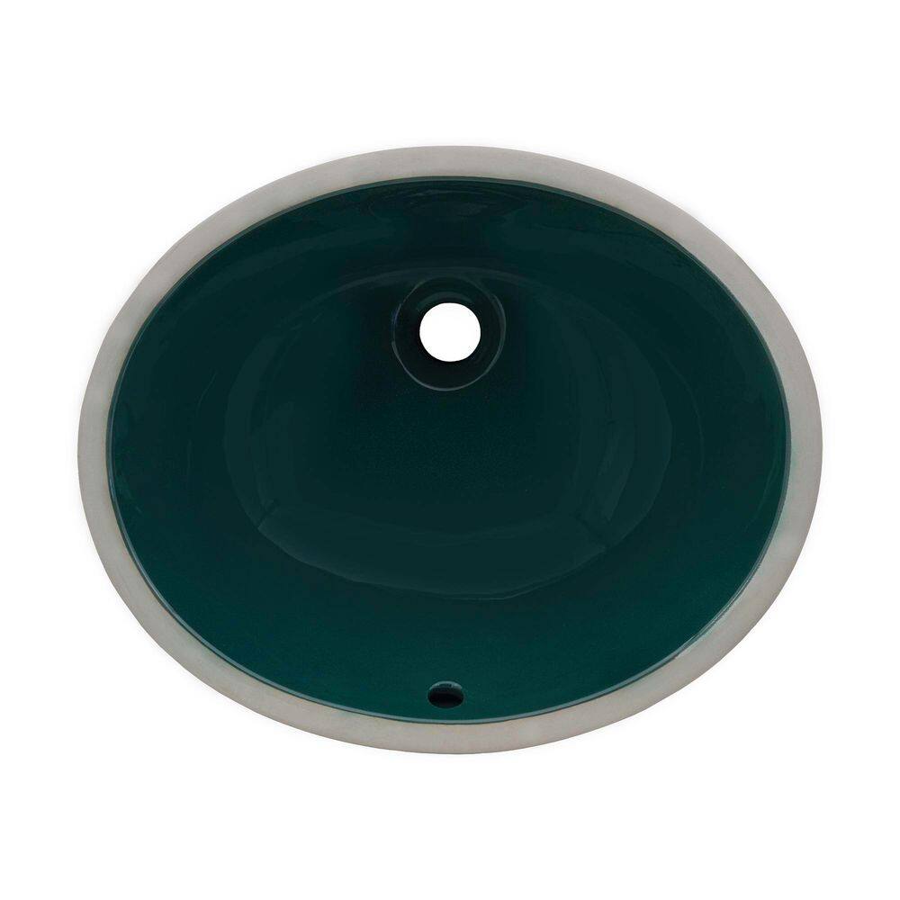 Emerald Green Oval Porcelain Undermount Bathroom Sink with Overflow