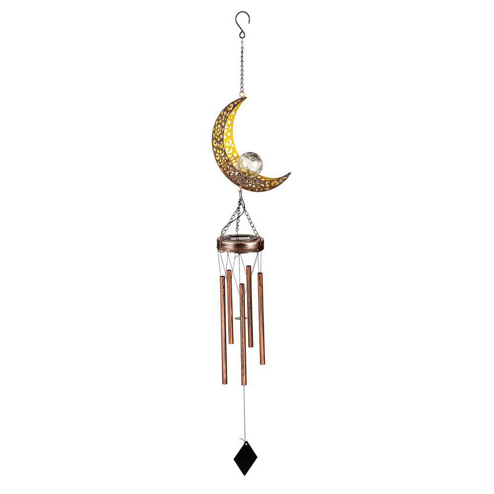 Evergreen 40 in. Moon Solar Metal Wind Chime with Crackle Glass Globe  2SP7486 - The Home Depot