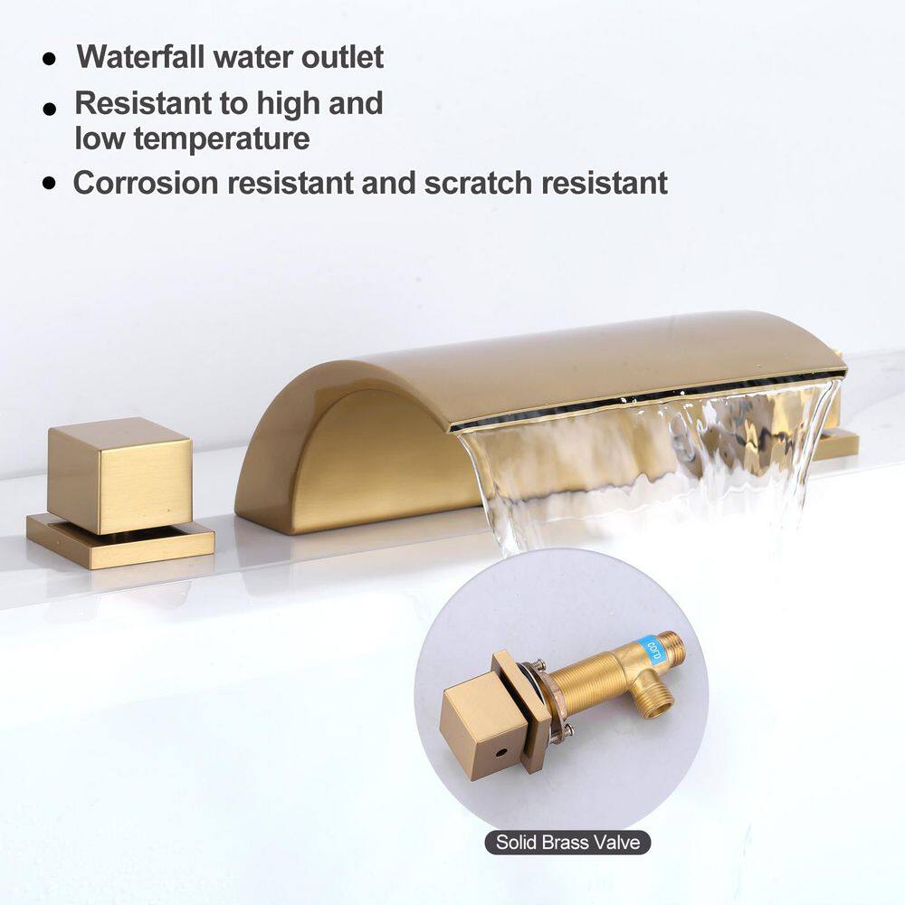 Brushed Gold Brass Double Handle Roman Tub Faucet
