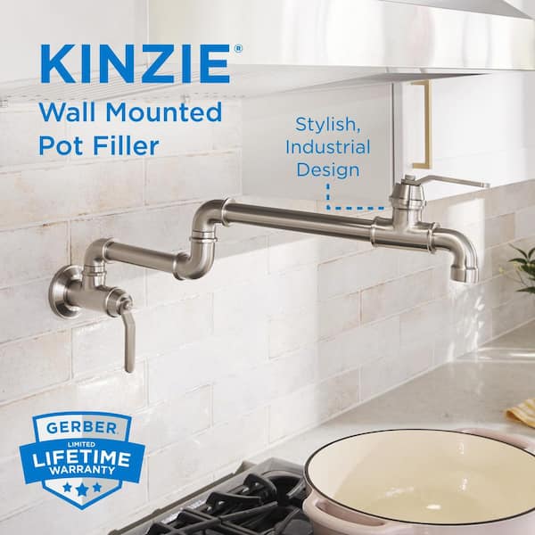 Kinzie 1-Handle with 2.2 GPM Wall Mount Pot Filler in Stainless Steel