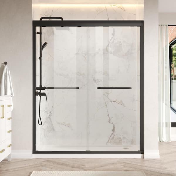 DEERVALLEY 60 in. W x 76 in. H Double Sliding Framed Shower Door in Matte Black with 1/4 in. (6 mm) Clear Glass