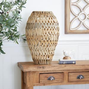 22 in. Brown Handmade Woven Plastic Rattan Decorative Vase