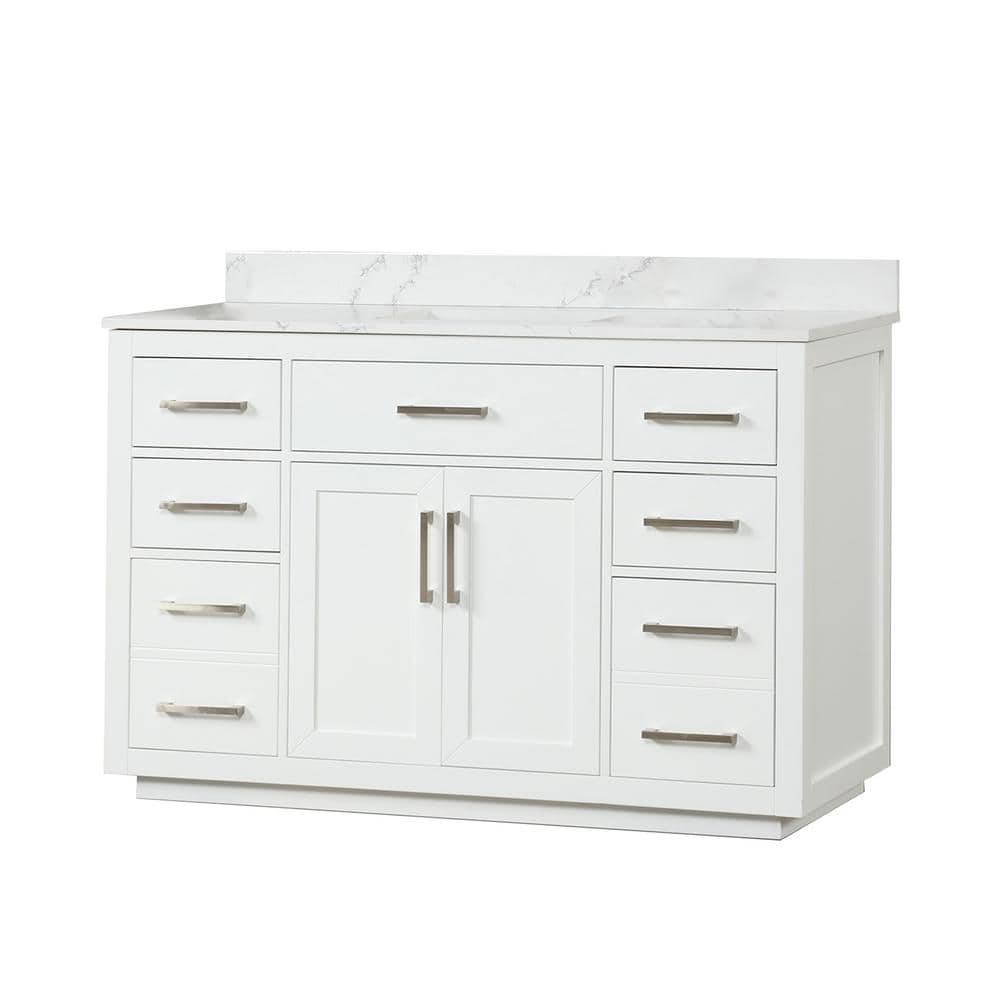54 in. W x 22 in. D x 36 in. H Freestanding Bath Vanity in White with White