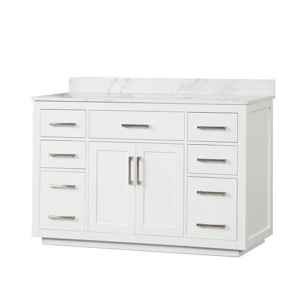 Unbranded 54 in. W x 22 in. D x 36 in. H Freestanding Bath Vanity in White with White Quartz Top